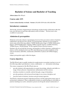 Bachelor of Science and Bachelor of Teaching Course code: S3N Introductory comments