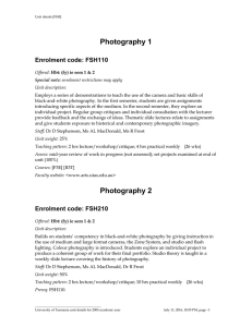 Photography 1 Enrolment code: FSH110