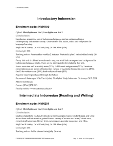 Introductory Indonesian Enrolment code: HMN100