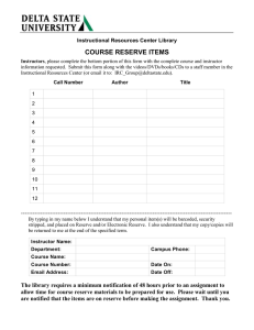 COURSE RESERVE ITEMS Instructional Resources Center Library