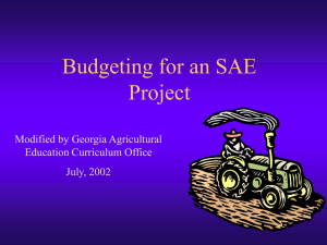 Budgeting for an SAE Project Modified by Georgia Agricultural Education Curriculum Office