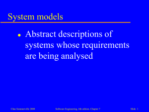 System models Abstract descriptions of systems whose requirements are being analysed