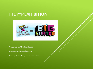 THE PYP EXHIBITION Presented by Mrs. Gavilanes International Baccalaureate Primary Years Program Coordinator