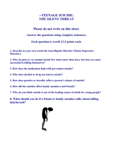 --TEENAGE SUICIDE: THE SILENT THREAT Please do not write on this sheet.