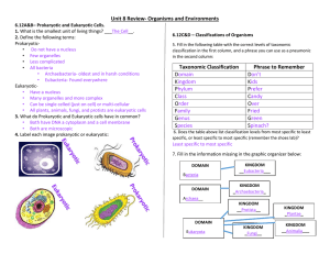 Unit 8 Review- Organisms and Environments 6.12A&amp;B– Prokaryotic and Eukaryotic Cells.  1.