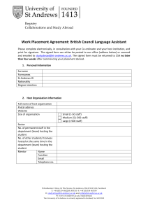 Work Placement Agreement: British Council Language Assistant  Registry Collaborations and Study Abroad
