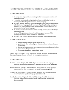 LN 403 LANGUAGE ACQUISITION AND FOREIGN LANGUAGE TEACHING  COURSE OBJECTIVES: