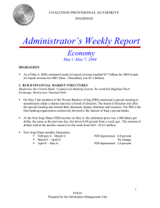 Administrator’s Weekly Report Economy May l -May 7, 2004