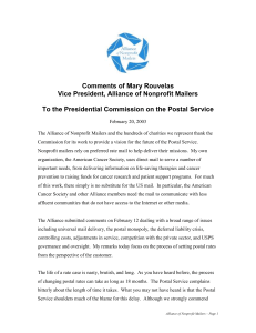 Comments of Mary Rouvelas Vice President, Alliance of Nonprofit Mailers