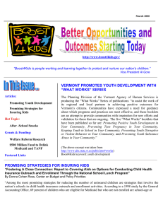 VERMONT PROMOTES YOUTH DEVELOPMENT WITH “WHAT WORKS” SERIES