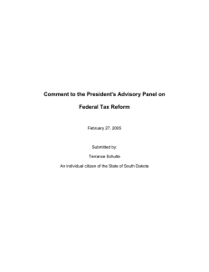 Comment to the President's Advisory Panel on Federal Tax Reform