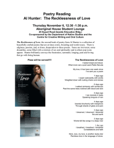 Poetry Reading Al Hunter:  The Recklessness of Love