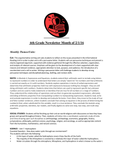 6th Grade Newsletter Month of 2/1/16 Monthly Themes/Units: ELA-