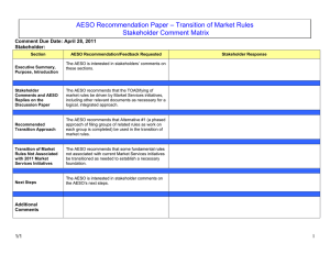 – Transition of Market Rules AESO Recommendation Paper Stakeholder Comment Matrix