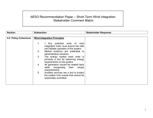 – Short-Term Wind Integration AESO Recommendation Paper Stakeholder Comment Matrix