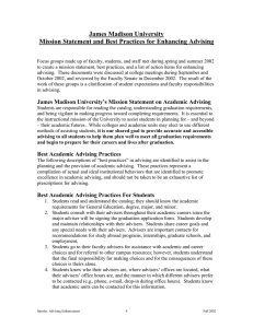 James Madison University Mission Statement and Best Practices for Enhancing Advising