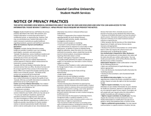NOTICE OF PRIVACY PRACTICES Coastal Carolina University  Student Health Services