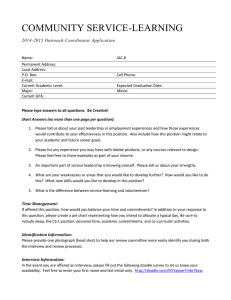 COMMUNITY SERVICE-LEARNING 2014-2015 Outreach Coordinator Application