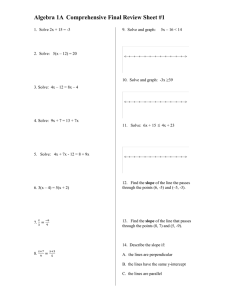 Algebra 1A  Comprehensive Final Review Sheet #1