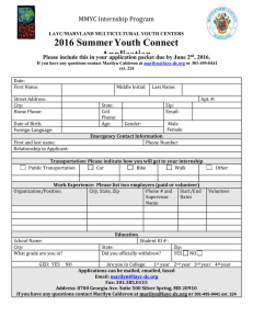 2016 Summer Youth Connect Application MMYC Internship Program