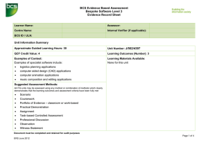 BCS Evidence Based Assessment Bespoke Software Level 3 Evidence Record Sheet