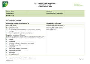 BCS Evidence Based Assessment Using Email Level 3 Evidence Record Sheet