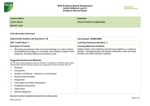 BCS Evidence Based Assessment Audio Software Level 2 Evidence Record Sheet