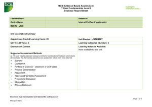 BCS Evidence Based Assessment IT User Fundamentals Level 2 Evidence Record Sheet