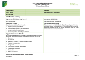 BCS Evidence Based Assessment Specialist Software Level 1 Evidence Record Sheet