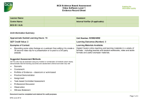 BCS Evidence Based Assessment Video Software Level 1 Evidence Record Sheet