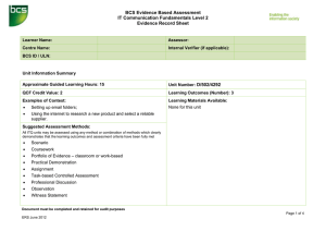BCS Evidence Based Assessment IT Communication Fundamentals Level 2 Evidence Record Sheet