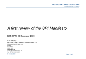 A first review of the SPI Manifesto OXFORD SOFTWARE ENGINEERING