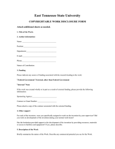 East Tennessee State University COPYRIGHTABLE WORK DISCLOSURE FORM