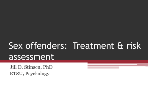 Sex offenders:  Treatment &amp; risk assessment Jill D. Stinson, PhD ETSU, Psychology
