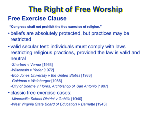 The Right of Free Worship Free Exercise Clause