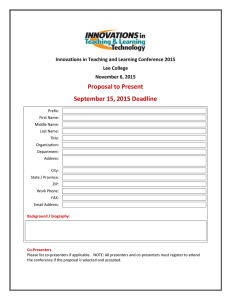 Proposal to Present September 15, 2015 Deadline