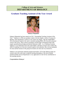 DEPARTMENT OF BIOLOGY Graduate Teaching Assistant of the Year Award