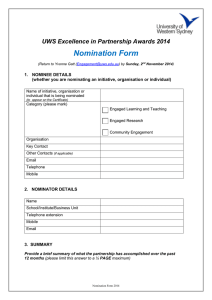 Nomination Form  UWS Excellence in Partnership Awards 2014 1.  NOMINEE DETAILS