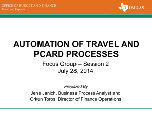 AUTOMATION OF TRAVEL AND PCARD PROCESSES – Session 2 Focus Group