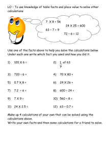 LO – To use knowledge of table facts and place... calculations 7  X 8 = 56 24 X 25 = 600