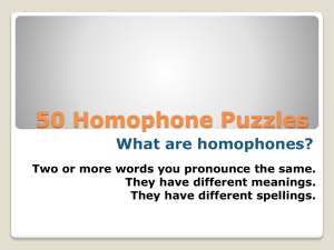 50 Homophone Puzzles What are homophones? They have different meanings.