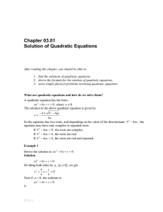 Chapter 03.01 Solution of Quadratic Equations