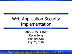 Web Application Security Implementation SANS MSISE GDWP Kevin Bong