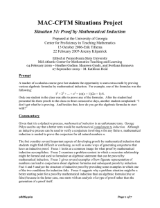 MAC-CPTM Situations Project Situation 51: Proof by Mathematical Induction