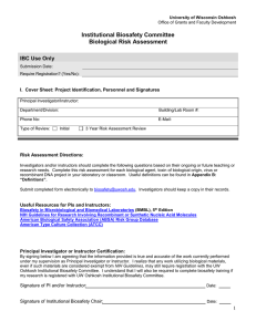 Institutional Biosafety Committee Biological Risk Assessment IBC Use Only