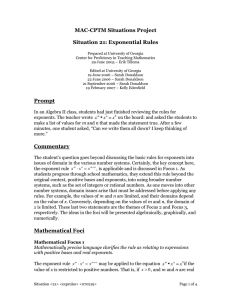 MAC-CPTM Situations Project  Situation 21: Exponential Rules