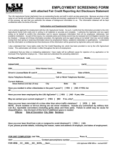 EMPLOYMENT SCREENING FORM  with attached Fair Credit Reporting Act Disclosure Statement