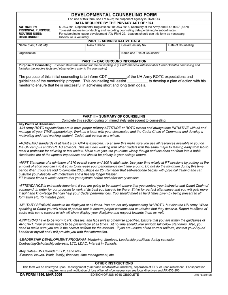 Initial Counseling Army Example Army Military