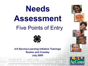 Needs Assessment Five Points of Entry 4-H Service-Learning Initiative Trainings