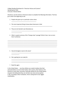 College Reading Worksheet for “American Values and Customs” Spring Quarter 2016